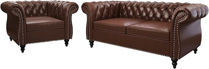 ORRD 2 Piece Living Room Set, Chesterfield Leather Sofa Couch Chair by ORRD