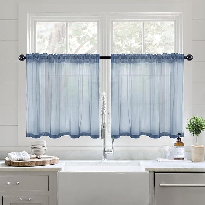 MIULEE Semi Sheer Curtains 24 inch Length Kitchen Window Curtains Over Sink by MIULEE