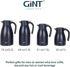 GiNT 2.2L / 74Oz Thermal Coffee Carafe, Insulated Stainless Steel Coffee Carafes for Keeping Hot/Double Walled Vacuum Thermal Carafe (Black)