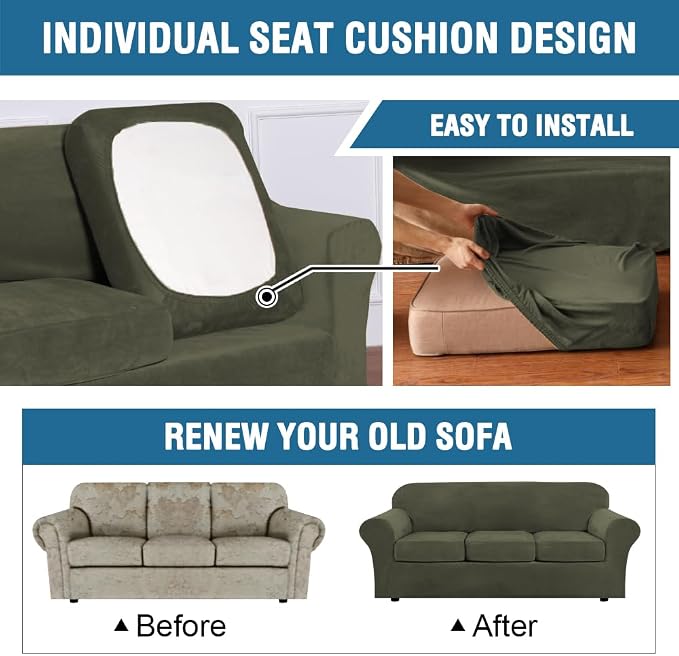 H.VERSAILTEX High Stretch Sofa Slipcover 4 Piece Cover Velvet Furniture - Image 6
