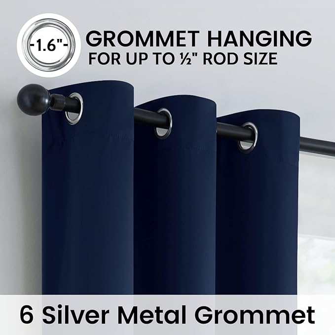 SimpleHome Navy Blue 100% Blackout Curtains Room Darkening Living Room 63 | - Image 6