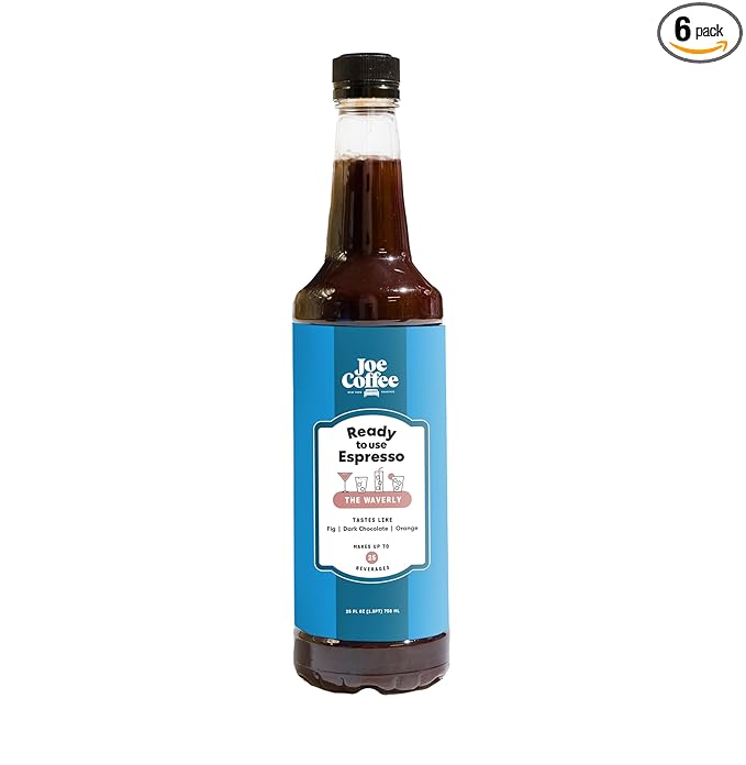 Joe Coffee Company - Ready to Use Waverly Espresso Specialty Coffee Concentrate, 25 fl oz Bottle (Pack of 6) | NYC Roaster, Kosher, Climate-Friendly