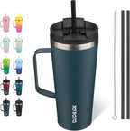 BJPKPK Insulated Tumbler with Handle, 22oz Insulated Tumblers with Lid and Straw, Stainless Steel Metal Water Bottles, Coffee Travel Mugs, Cups, Navy Blue