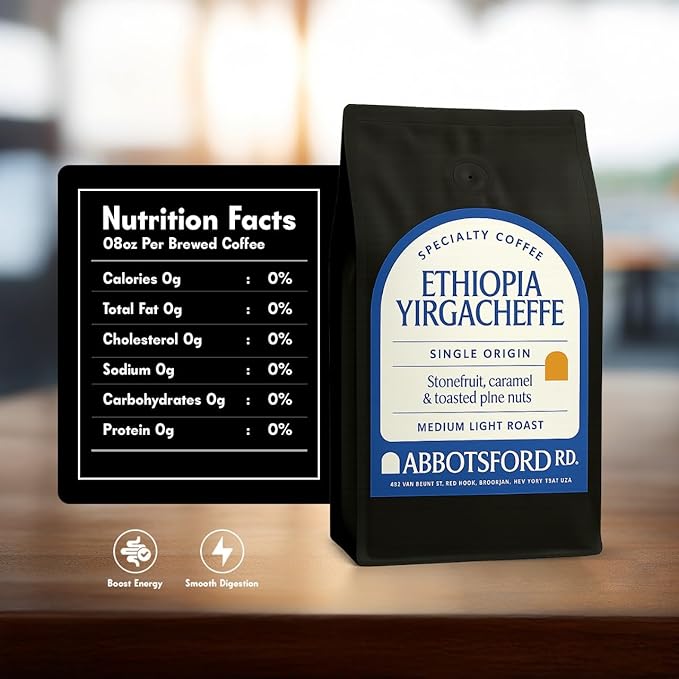 Ethiopia Yirgacheffe Coffee Beans, Whole Bean Medium-Light Roast with Stone Fruit, Caramel & Toasted Pine Nuts, Flavored Ethiopian Coffee, Single Origin 35.2 oz (2.2lb) Bag