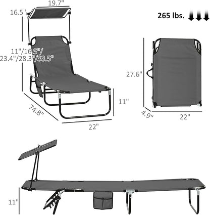 Outsunny Folding Chaise Lounge Pool Lounge Chairs Set of 2, Outdoor Sun Tanning - Image 3