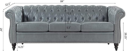 LEVNARY Chesterfield Sofa, Classic Tufted Upholstered Leather Couch, Modern 3 - Image 4