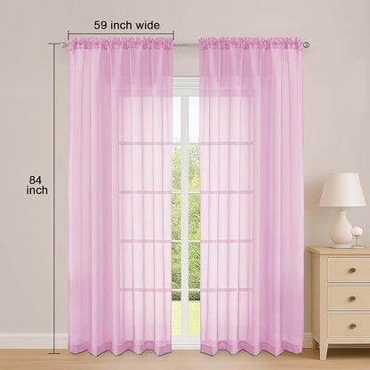 Sheer Curtains 84 Inches Long 2 Panels Set, Sheer Pink Curtains - Image 2