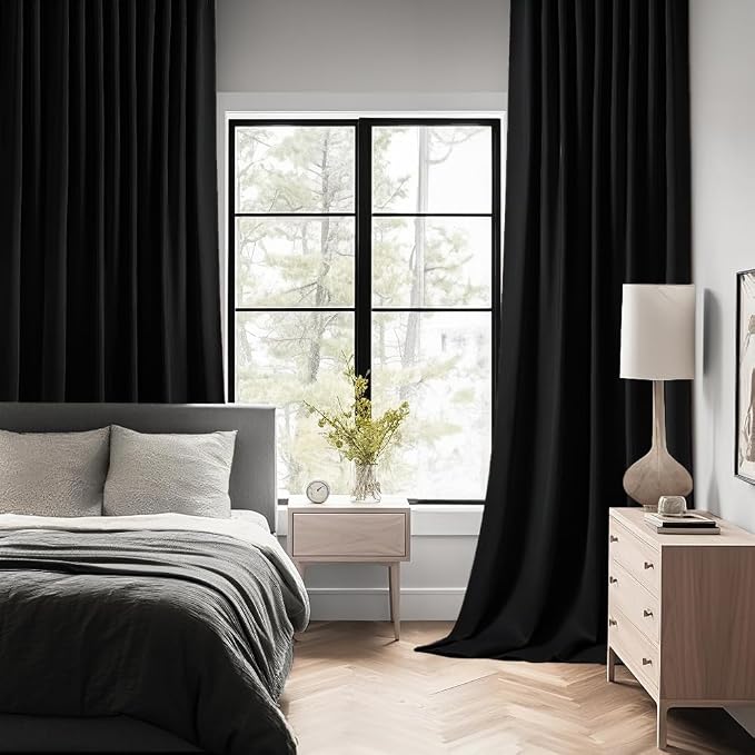 MIULEE Black Back Tab Blackout Curtains 52x63 Inches Long 2 Panels Set | Rod - Image 2