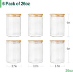 Urban Green Glass Jars with Airtight Lids, Airtight Glass Canisters with Locking Lids, (Bamboo-6P-26oz)
