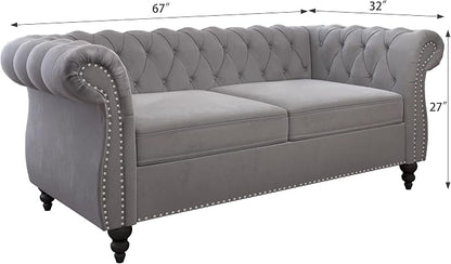 2 Piece Living Room Set, Velvet Chesterfield Sofa Loveseat Couch - Image 7