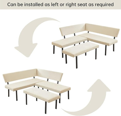 HIPIHOM Modern L-Shaped Dining Bench, 67 Inch Fabric Upholstered Corner Sofa - Image 3