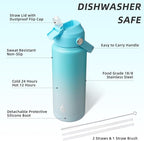 BJPKPK Water Bottle with Straw Lid, 24oz Vacuum Insulated Water Bottles, Metal Stainless Steel Thermos for Sports, Travel, BPA Free Leak Proof Thermos, Cups, Flasks, Tumblers,Sea Salt