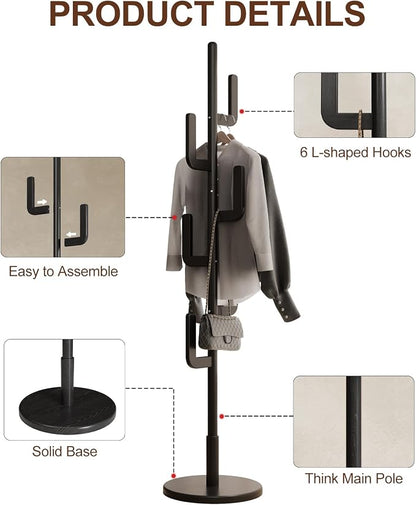 Muwuele Solid Wood Cactus Coat Rack, Freestanding Coat Rack - Image 6