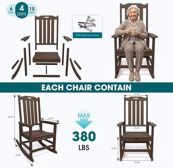 THOEOE Oversized Rocking Chair Set of 4, Outdoor Rocking Chair - Image 7