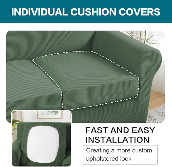 Turquoize 4 Piece Sofa Covers for 3 Cushion Couch Sofa Slipcover Soft Couch - Image 5