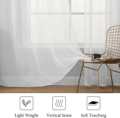 MIULEE White Window Sheer Curtains 2 Panels Width 42 x Length 72 Inches | Sheer - Image 4