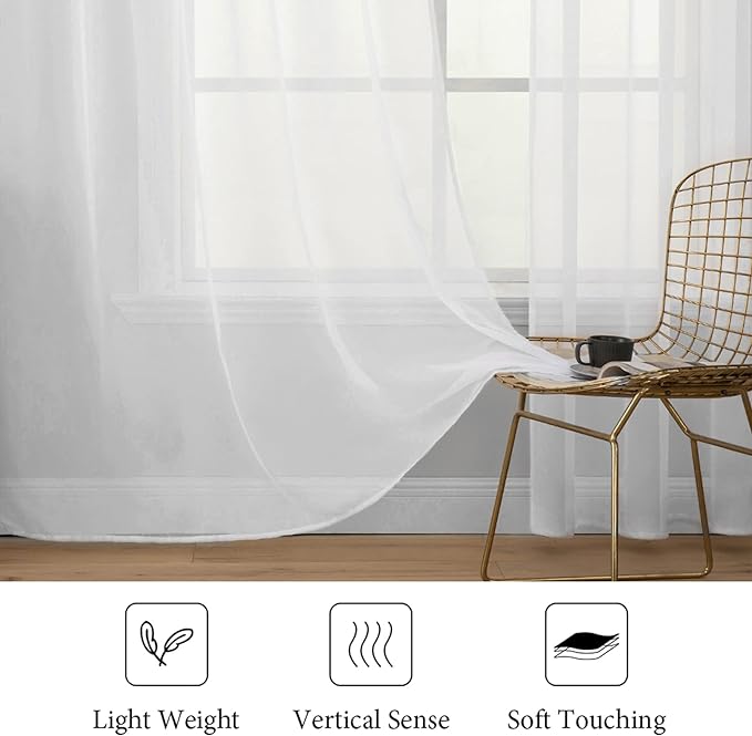 MIULEE White Window Sheer Curtains 2 Panels Width 42 x Length 84 Inches | Window - Image 4