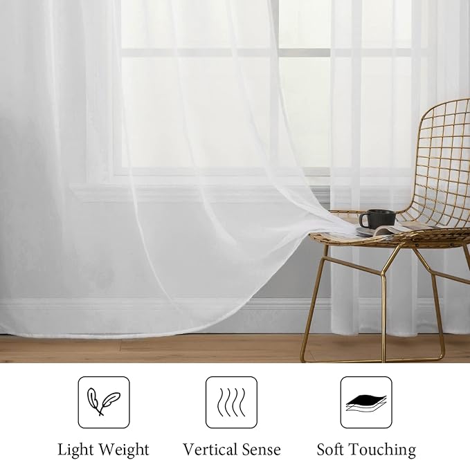 MIULEE White Sheer Curtains 90 inches Long Window Curtains 2 Panels Solid Color - Image 4