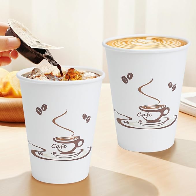 Lamosi 500 Pack 12 OZ Coffee Cups, Disposable Paper Cups for Hot/Cold Beverage, Disposable Cups 12 oz, Leak-Free Paper Coffee Cups for Cafe, Restaurant, Office and Home