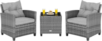 COSTWAY 3-Piece Patio Furniture Set, Outdoor Wicker Rattan Sofa by COSTWAY