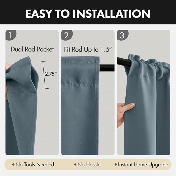 MIULEE 4-Panel 36 Inch Blackout Kitchen Tier Curtains Over Sink Grey Blue | - Image 5