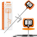 BOMATA Candy Thermometer with Pot Clip, Instant Read Cooking Thermometer with 8" Long Probe, Rotating Display, for Candy Making, Food, Candle Making, Liquids, Water, Baking, Sugar, Grilling. Orange