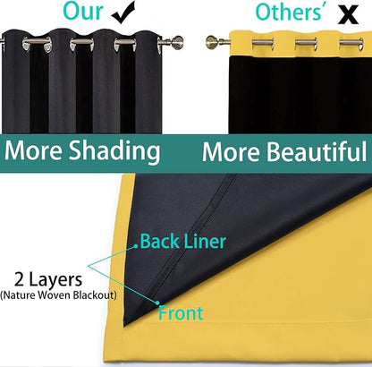 Yakamok Mustard Yellow Blackout Curtains Panels 84 Inches Long, 2 Thick Layers - Image 5