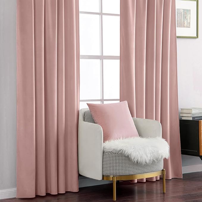 MIULEE Light Pink Velvet Curtains 52x90 inches Luxury Blackout Curtains | - Image 7