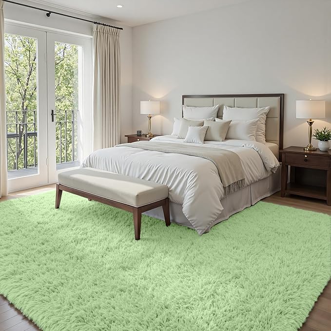 6x9 Fluffy Shag Area Rugs for Living Room Bedroom: Soft Carpet Mint Green | - Image 3