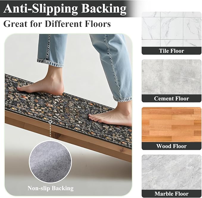 HEBE Hallway Runner Rug 2'x8', Washable Non Slip Kitchen Rug Runner | Soft Boho - Image 3