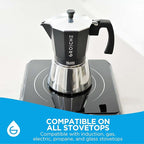 GROSCHE Milano Induction Stovetop Espresso Maker Moka Pot for Greca, Induction, Electric & Gas Stoves, Dishwasher Safe Stovetop Espresso Maker | 6 Espresso Cup, Black