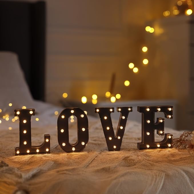 Foaky Black LED Letter Lights for Room Decor - Bedroom Wall Decor, Alphabet Lights for Home, Wedding, Party - Battery Operated （H）
