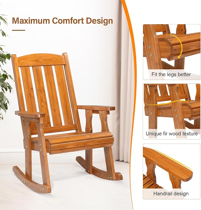 VINGLI Outdoor Rocking Chair, Heavy Duty 600 LBS Wooden Rocking Bench - Image 4