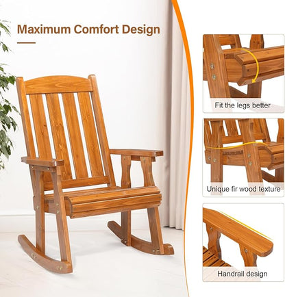 VINGLI Outdoor Rocking Chair, Heavy Duty 600 LBS Wooden Rocking Bench - Image 4