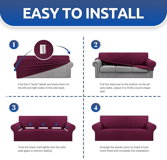 Stretch Oversized Couch Covers for Sofa Slipcover, Wine | 1-Piece Washable Sofa - Image 6