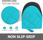 1 Pair Short Oven Mitts - Silicone Kitchen Oven Gloves High Heat Resistant 500℉, Mini Oven Mits with Non-Slip Grip Surfaces and Hanging Loop for BBQ, Baking, Cooking and Grilling (Coral Blue)
