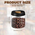 uxcell 2pcs Coffee Vacuum Container, 500ml/17oz Glass Coffee Bean Storage Container with Lids for Spices Biscuits Loose Leaf Tea, Black Gold