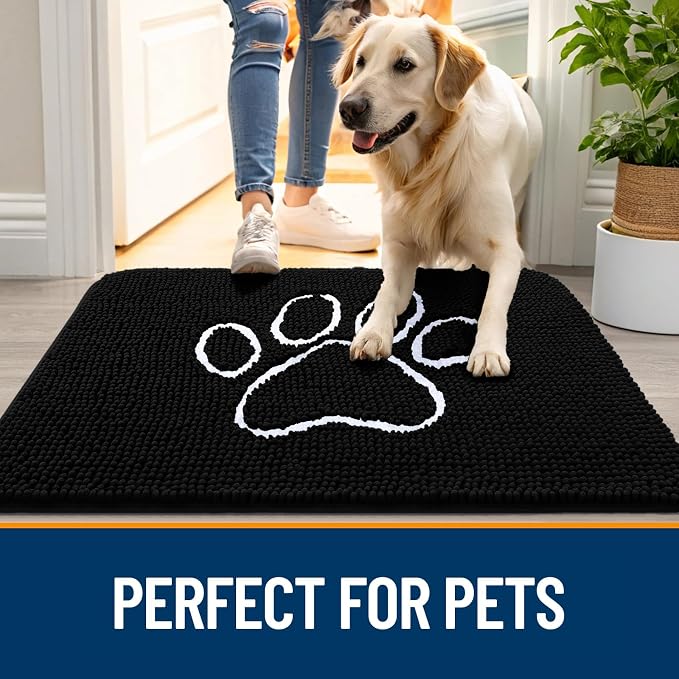 OLANLY Dog Door Mat for Muddy Paws 59x32, Paw Print Design Chenille Mud Mat | - Image 6
