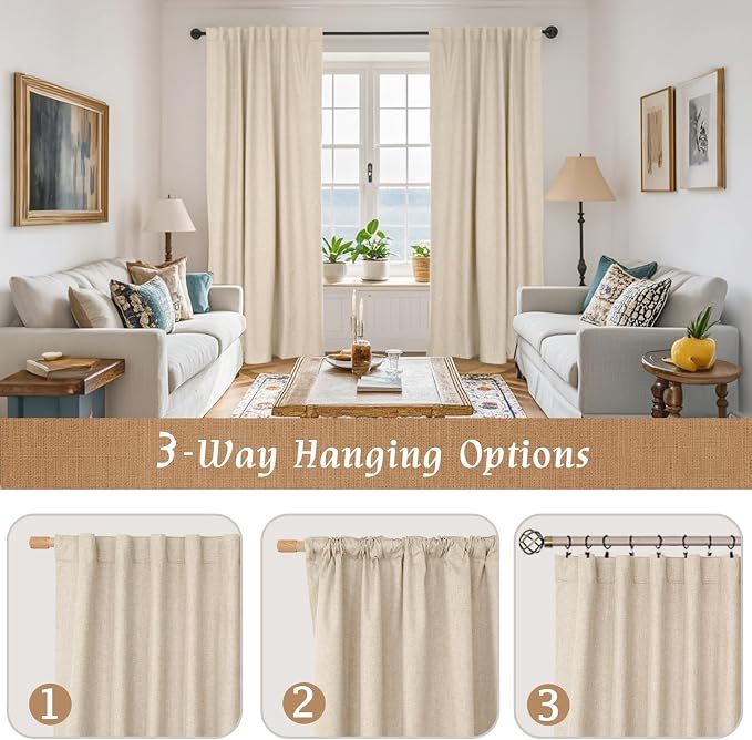 84 Inch 100% Blackout Linen Curtains 2 Panels - Image 9