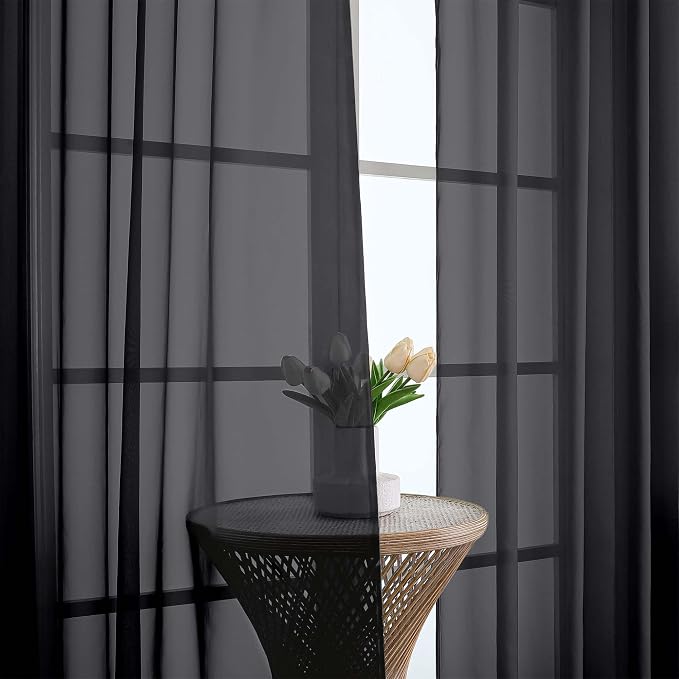Chyhomenyc Extra Long Black Sheer Curtains 120 Inches Long 2 Panels, Light - Image 6