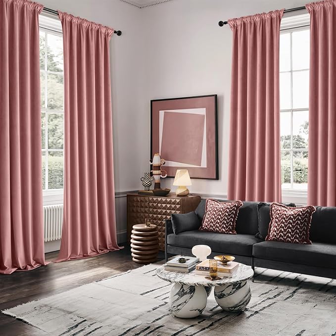 MIULEE Velvet Curtains 50W x 96L 2 Panels Dusty Rose Blackout Curtains | Luxury - Image 5