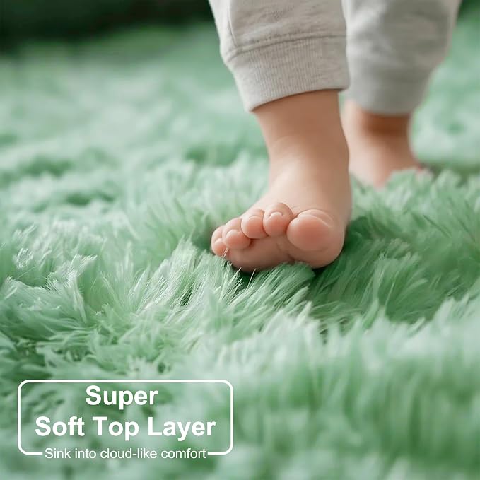 Amdrebio Sage Green Fuzzy Round Kids Rug 4Ft - Image 4