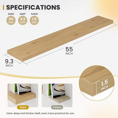 Acovy 55 Inch Floating Shelves, 9.3" Deep Floating Shelf Wall Mounted, Rustic - Image 3