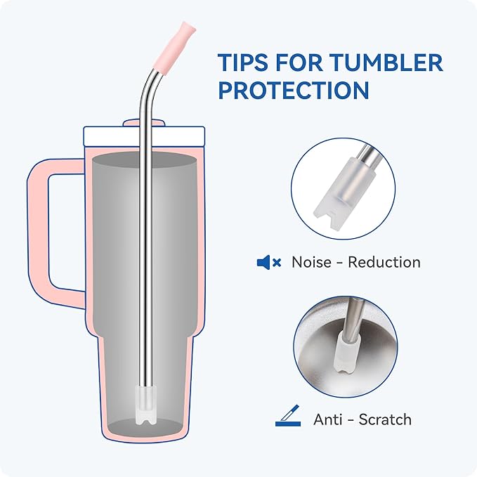 Reusable Stainless Steel Straws with Silicone Tip for Stanley 30oz, Metal Drinking Straws for 30oz Tumbler,3 Bent Tubes & 6 Tips& 1 Cleanr Brush (Dried Pine)