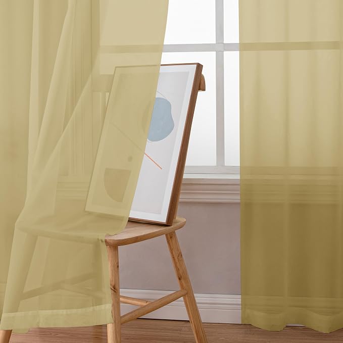 Simplebrand Gold Sheer Curtains 108 Inches Long, Extra Long Rod Pocket Solid - Image 3