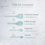 Silicone Utensils 4-Piece Set – Rubber Spatula, Pastry Brush, Slotted Turner, and Rice Paddle – Complete Heat-Resistant Set for Non-Stick Cookware – Kitchen Tools for Cooking and Baking – Pastel Blue