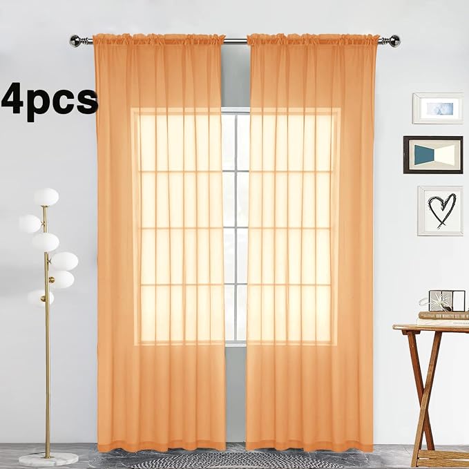 SpaceDresser Beige Sheer Curtains 4 Panels Rod Pocket Semi-Sheer Curtain 108 - Image 2