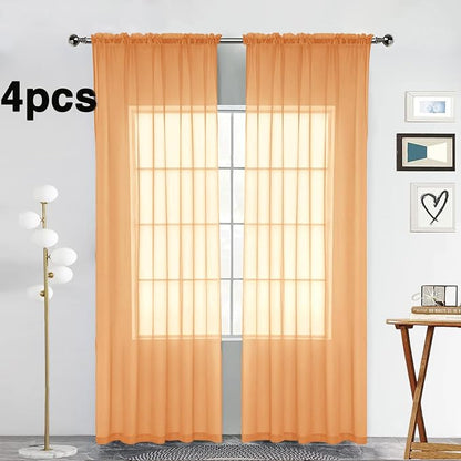 SpaceDresser Beige Sheer Curtains 4 Panels Rod Pocket Semi-Sheer Curtain 108 - Image 2