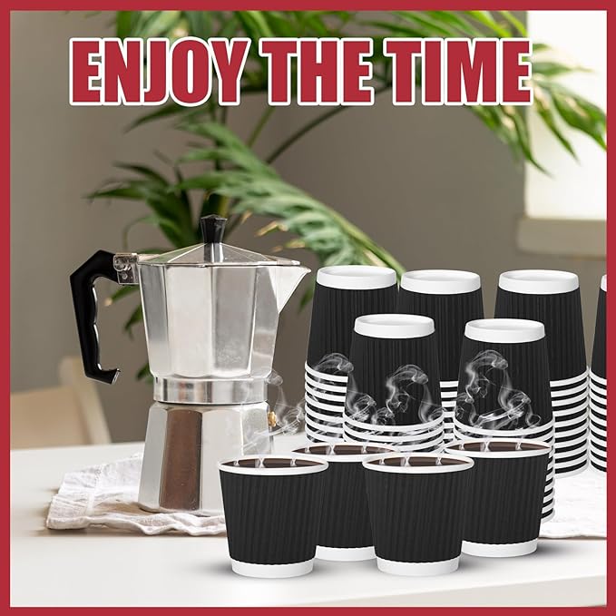 500 Pack Paper Espresso Coffee Cups, 4 oz Disposable Coffee Cups,Corrugated Insulated Ripple Wall, Paper Ripple Cup for Coffee, Hot Chocolate and Hot Tea Drinks -Black