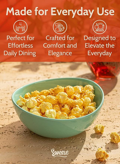 Sweese 18 oz Medium Porcelain Bowls - Set of 6 Shade of Blue Colored Serving Bowls for Soup, Salad, Pasta & Snacks